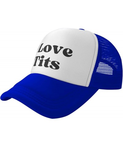 I Love Tits Mesh Hat for Men Women Baseball Cap Dad Gift Adjustable Trucker Hat Blue $8.79 Baseball Caps