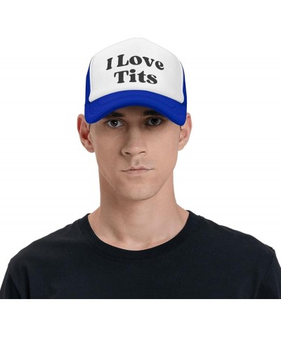 I Love Tits Mesh Hat for Men Women Baseball Cap Dad Gift Adjustable Trucker Hat Blue $8.79 Baseball Caps