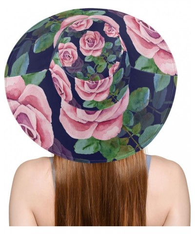 Women's Foldable Floppy Travel Beach Sun Visor Hat Pink Rose Navy Wide Brim Visor Waterproof(236rh1a) $10.81 Sun Hats