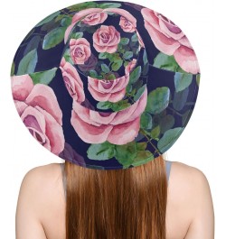 Women's Foldable Floppy Travel Beach Sun Visor Hat Pink Rose Navy Wide Brim Visor Waterproof(236rh1a) $10.81 Sun Hats