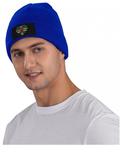 Winter Knit Hat Cap for Men Women, Dominica Flag Unisex Beanie Hat Cuffed Skull Cap Warm Ski Hats Black Blue $6.75 Skullies &...