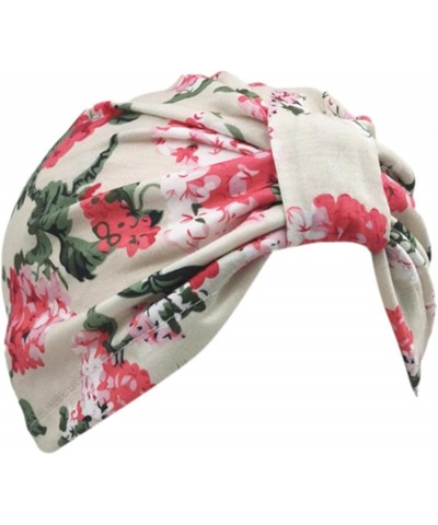 Women Pre-Tied Head Scarf Beanie Covers Cap Stretch Print Sleep Turban Hat Ruffle Beanie Turbans Beige $6.65 Skullies & Beanies