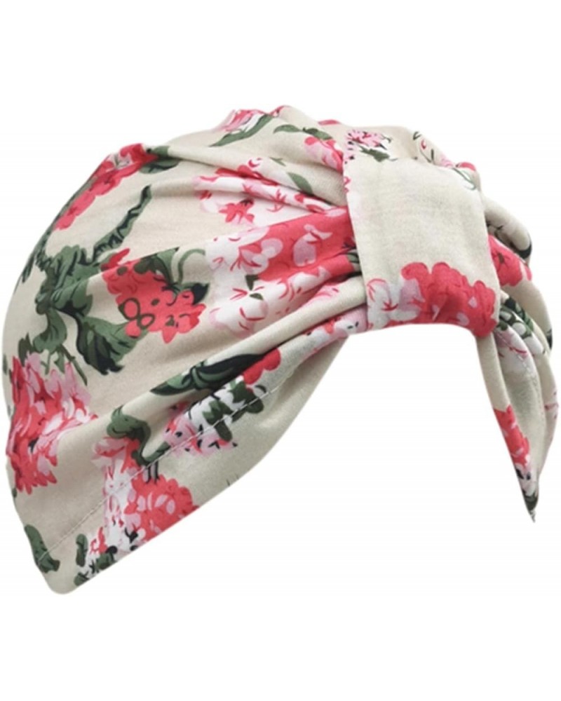 Women Pre-Tied Head Scarf Beanie Covers Cap Stretch Print Sleep Turban Hat Ruffle Beanie Turbans Beige $6.65 Skullies & Beanies