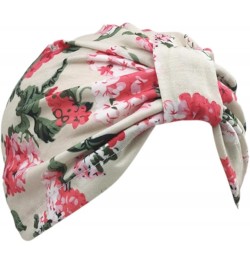 Women Pre-Tied Head Scarf Beanie Covers Cap Stretch Print Sleep Turban Hat Ruffle Beanie Turbans Beige $6.65 Skullies & Beanies