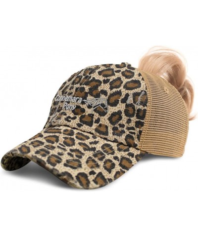 Custom Womens Ponytail Cap Connemara Pony Horses Breed Cotton Pony Distressed Trucker Hat Leopard Design Only $14.10 Baseball...