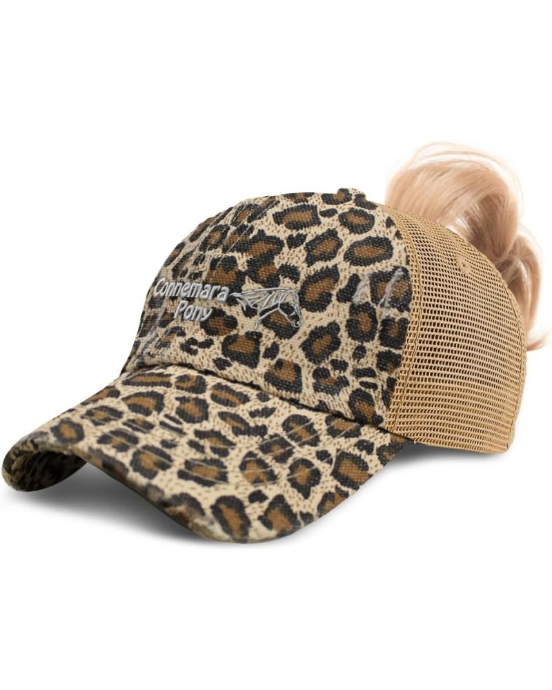 Custom Womens Ponytail Cap Connemara Pony Horses Breed Cotton Pony Distressed Trucker Hat Leopard Design Only $14.10 Baseball...