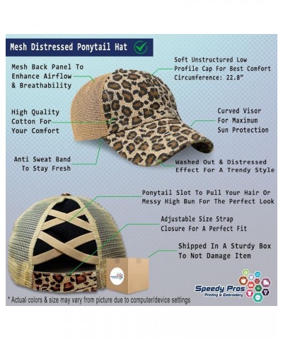 Custom Womens Ponytail Cap Connemara Pony Horses Breed Cotton Pony Distressed Trucker Hat Leopard Design Only $14.10 Baseball...