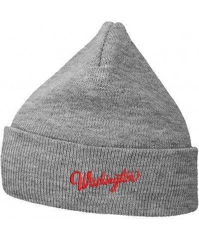 Mens Beanie Knit Hats Washington Embroidered Unisex Casual Beanies Hats for Winter Grey Acrylic $13.76 Skullies & Beanies