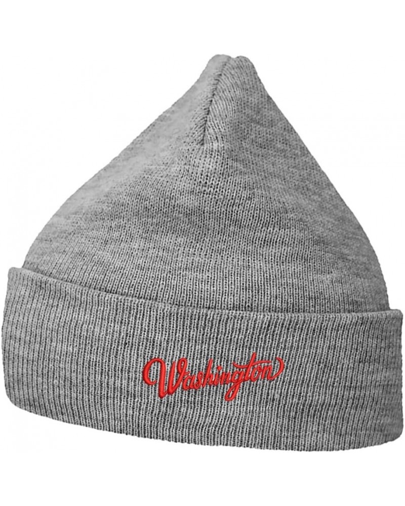 Mens Beanie Knit Hats Washington Embroidered Unisex Casual Beanies Hats for Winter Grey Acrylic $13.76 Skullies & Beanies