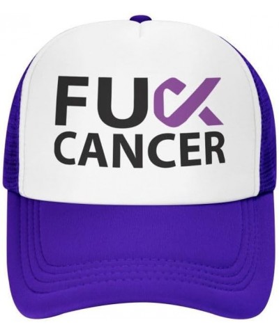 Fuck Pancreatic Cancer Awareness Flag-Trucker Hats Denim Hats Cowboy Knit hat Baseball Caps Fisherman's hat Purple $14.61 Bas...