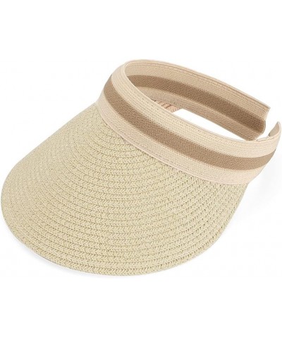 Women Summer Sun Hat Lady's Portable Beach Visor Bowknot Straw Hat Beige4 $12.38 Sun Hats