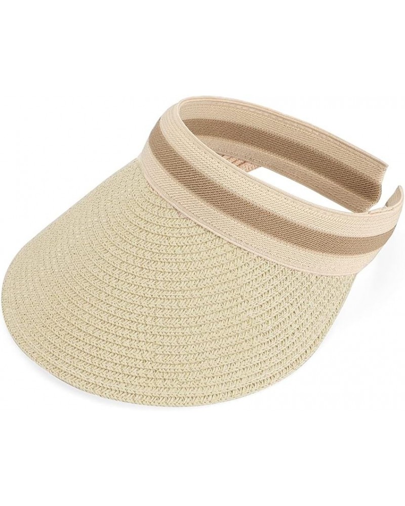 Women Summer Sun Hat Lady's Portable Beach Visor Bowknot Straw Hat Beige4 $12.38 Sun Hats