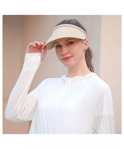 Women Summer Sun Hat Lady's Portable Beach Visor Bowknot Straw Hat Beige4 $12.38 Sun Hats