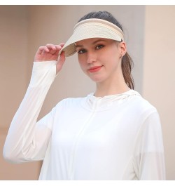 Women Summer Sun Hat Lady's Portable Beach Visor Bowknot Straw Hat Beige4 $12.38 Sun Hats