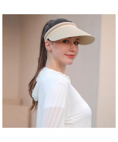 Women Summer Sun Hat Lady's Portable Beach Visor Bowknot Straw Hat Beige4 $12.38 Sun Hats