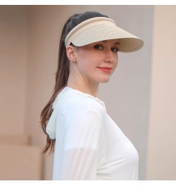 Women Summer Sun Hat Lady's Portable Beach Visor Bowknot Straw Hat Beige4 $12.38 Sun Hats