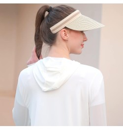 Women Summer Sun Hat Lady's Portable Beach Visor Bowknot Straw Hat Beige4 $12.38 Sun Hats