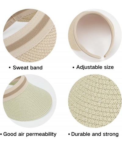 Women Summer Sun Hat Lady's Portable Beach Visor Bowknot Straw Hat Beige4 $12.38 Sun Hats