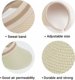 Women Summer Sun Hat Lady's Portable Beach Visor Bowknot Straw Hat Beige4 $12.38 Sun Hats