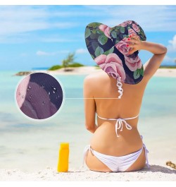 Women's Foldable Floppy Travel Beach Sun Visor Hat Pink Rose Navy Wide Brim Visor Waterproof(236rh1a) $10.81 Sun Hats