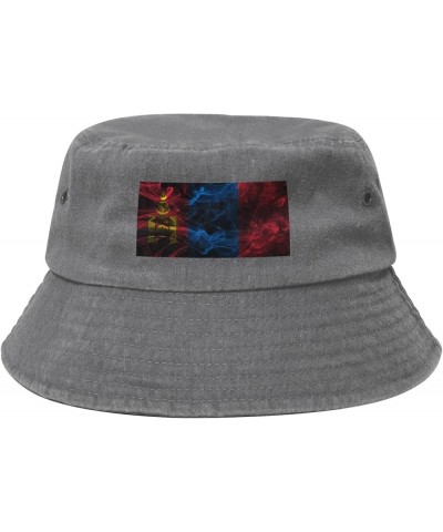 Smoke Style Flag of Mongolia Bucket Hat for Men Women Outdoor Washed Cotton Sun Hats Travel Beach Hat Gray $12.91 Bucket Hats