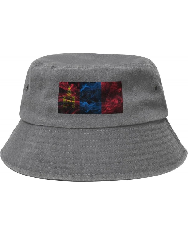 Smoke Style Flag of Mongolia Bucket Hat for Men Women Outdoor Washed Cotton Sun Hats Travel Beach Hat Gray $12.91 Bucket Hats