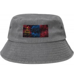 Smoke Style Flag of Mongolia Bucket Hat for Men Women Outdoor Washed Cotton Sun Hats Travel Beach Hat Gray $12.91 Bucket Hats