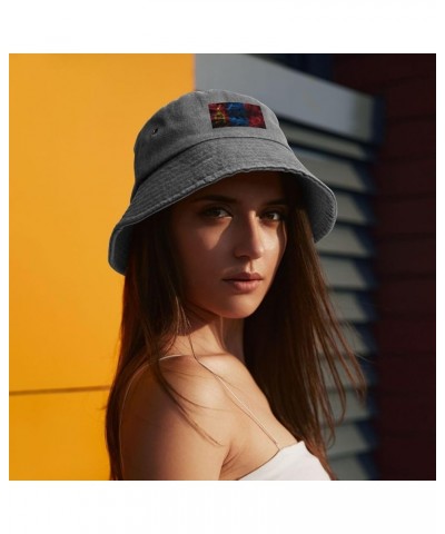 Smoke Style Flag of Mongolia Bucket Hat for Men Women Outdoor Washed Cotton Sun Hats Travel Beach Hat Gray $12.91 Bucket Hats