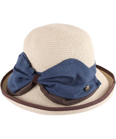 Wide Brim Floppy Summer Hats for Women Beach Panama Straw Bucket Hat Femme Packable Foldable Bow Sun Hat Beige $8.44 Sun Hats