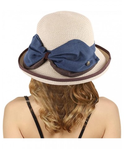 Wide Brim Floppy Summer Hats for Women Beach Panama Straw Bucket Hat Femme Packable Foldable Bow Sun Hat Beige $8.44 Sun Hats