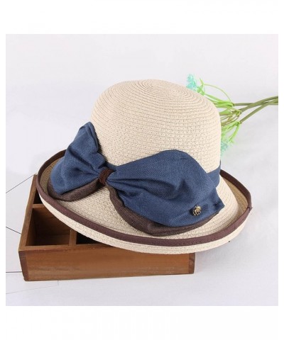 Wide Brim Floppy Summer Hats for Women Beach Panama Straw Bucket Hat Femme Packable Foldable Bow Sun Hat Beige $8.44 Sun Hats