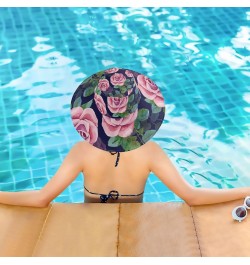 Women's Foldable Floppy Travel Beach Sun Visor Hat Pink Rose Navy Wide Brim Visor Waterproof(236rh1a) $10.81 Sun Hats