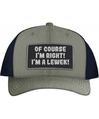 of Course I'm Right! I'm A Lewek! - Leather Black Patch Engraved Trucker Hat Heather/navy $15.23 Baseball Caps