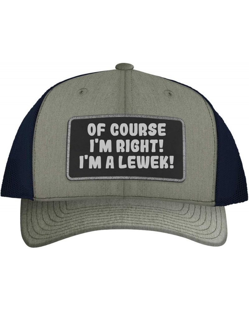 of Course I'm Right! I'm A Lewek! - Leather Black Patch Engraved Trucker Hat Heather/navy $15.23 Baseball Caps