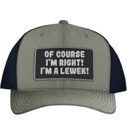 of Course I'm Right! I'm A Lewek! - Leather Black Patch Engraved Trucker Hat Heather/navy $15.23 Baseball Caps