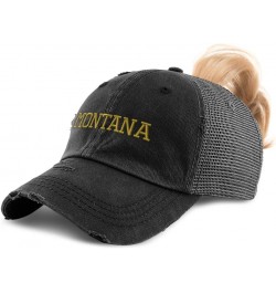 Custom Womens Ponytail Cap Montana State USA America Embroidery Cotton Black Design Only $12.60 Baseball Caps