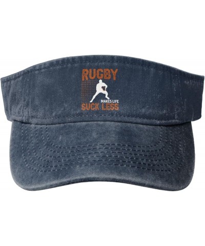 Rugby Makes Life Suck Less Sun Visor Hats for Women Men Sun Hat Vintage Golf Hat Adjustable Baseball Cap Navy Blue $11.64 Visors