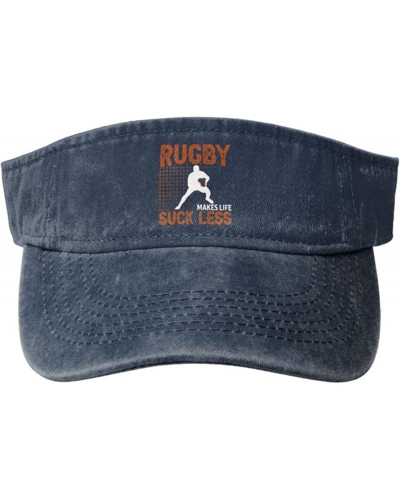 Rugby Makes Life Suck Less Sun Visor Hats for Women Men Sun Hat Vintage Golf Hat Adjustable Baseball Cap Navy Blue $11.64 Visors