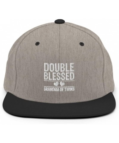 Snapback Hat Grandma of Twin Grandmother Nanna Double Blessed Heather/Black $23.48 Baseball Caps