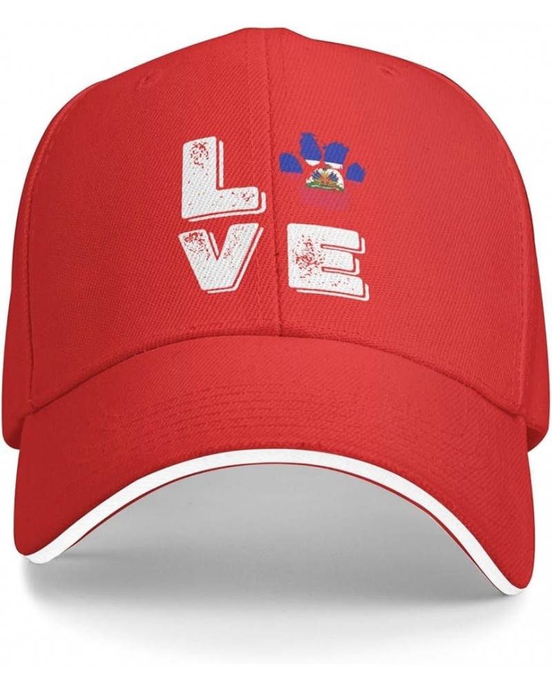 Love Paw Haiti Flag Baseball Cap for Men Women Red $12.59 Baseball Caps