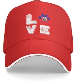 Love Paw Haiti Flag Baseball Cap for Men Women Red $12.59 Baseball Caps