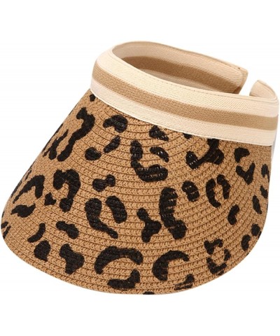 Straw 2023 Ponytail Hole Leopard Women Hats for Summer Floral Print Wide Brim Outdoor Gardening Sun Hats Sun Visor B $10.61 S...