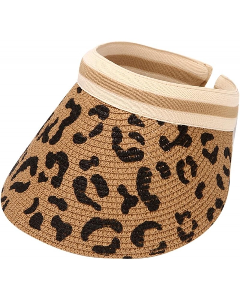 Straw 2023 Ponytail Hole Leopard Women Hats for Summer Floral Print Wide Brim Outdoor Gardening Sun Hats Sun Visor B $10.61 S...