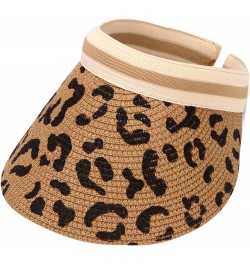 Straw 2023 Ponytail Hole Leopard Women Hats for Summer Floral Print Wide Brim Outdoor Gardening Sun Hats Sun Visor B $10.61 S...