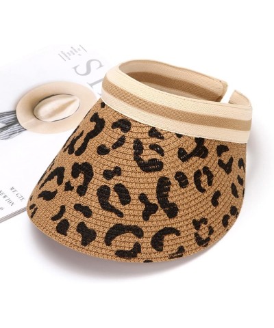 Straw 2023 Ponytail Hole Leopard Women Hats for Summer Floral Print Wide Brim Outdoor Gardening Sun Hats Sun Visor B $10.61 S...