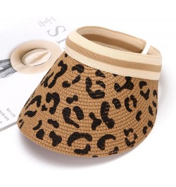 Straw 2023 Ponytail Hole Leopard Women Hats for Summer Floral Print Wide Brim Outdoor Gardening Sun Hats Sun Visor B $10.61 S...