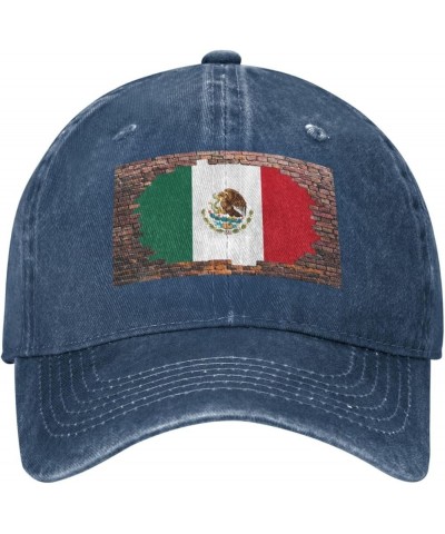 Brick Wall Mexican Flag Casquette Baseball Cap Vintage Denim for Men Women Navy Blue $7.53 Baseball Caps