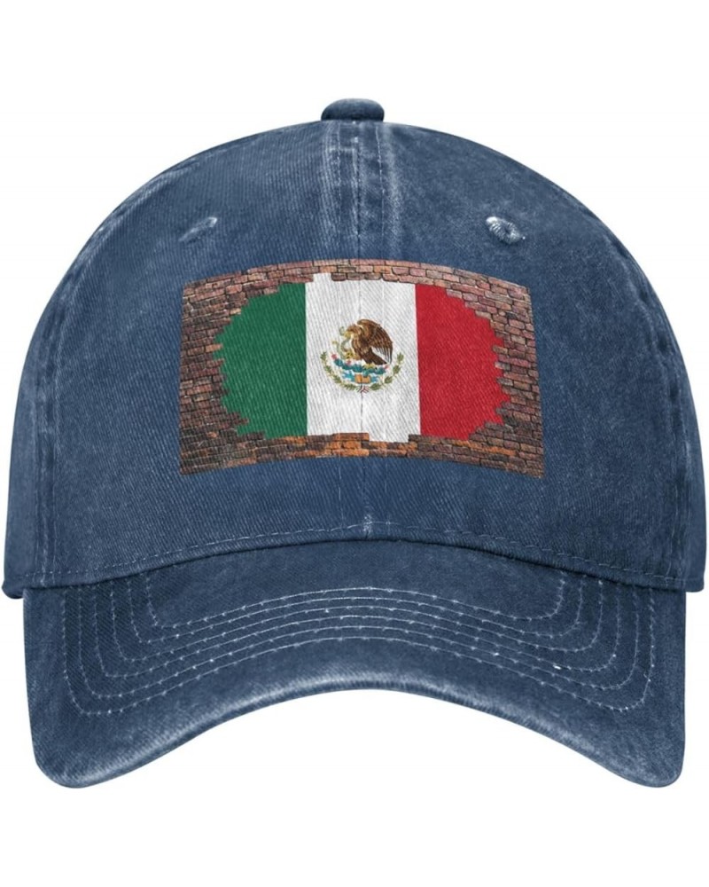 Brick Wall Mexican Flag Casquette Baseball Cap Vintage Denim for Men Women Navy Blue $7.53 Baseball Caps