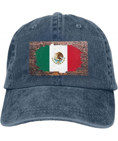 Brick Wall Mexican Flag Casquette Baseball Cap Vintage Denim for Men Women Navy Blue $7.53 Baseball Caps