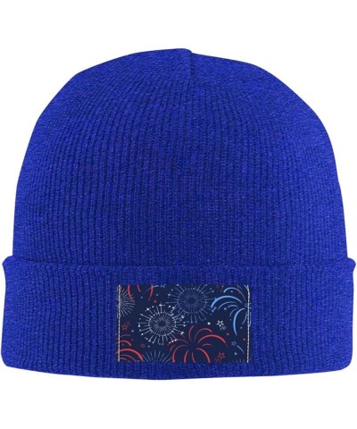 Beanie Hats for Men Women Red Blue White Firework Winter Warm Knitted Hat Blue $12.89 Skullies & Beanies